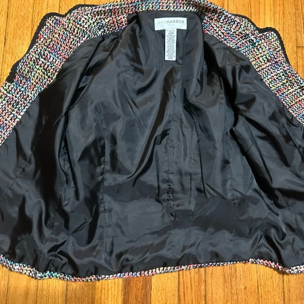 Y2K Sagharbor Women’s Wool Blazer Button Up Multi Colors Suit Jacket Size 14P - Picture 11 of 11